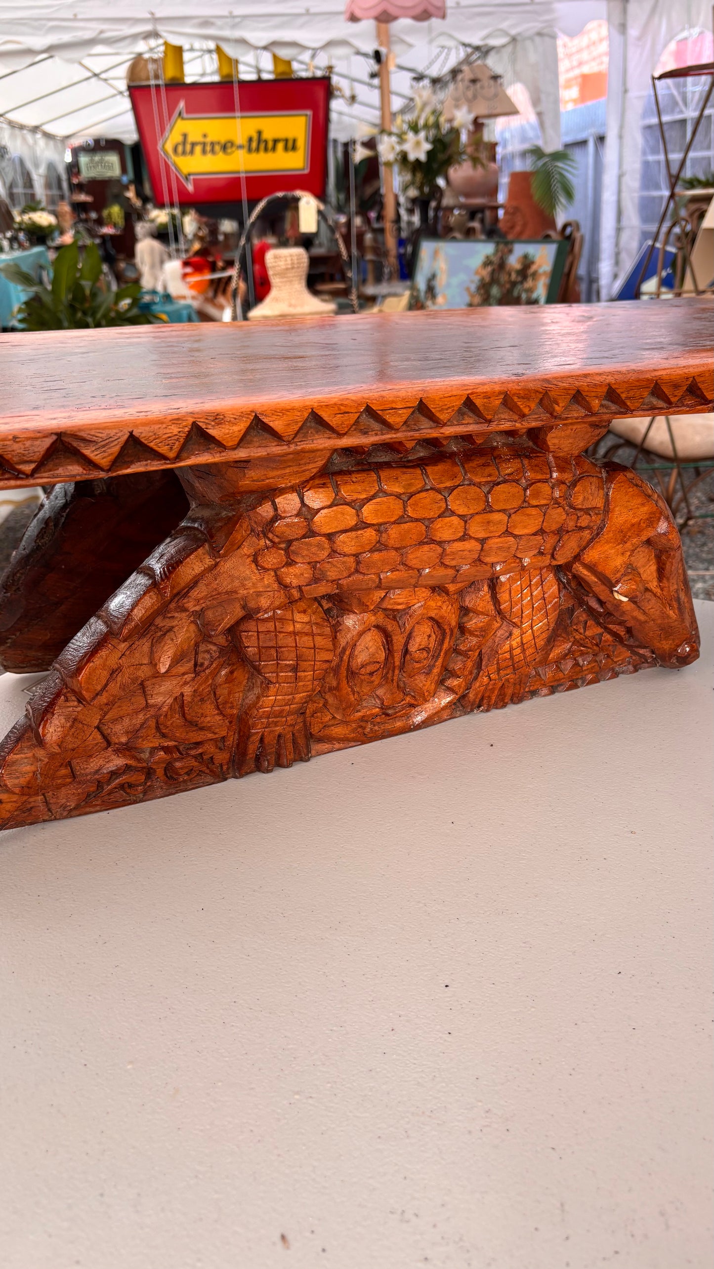 Vintage Papua New Guinea Crocodile Carved Coffee Table – Handcrafted Tribal Art