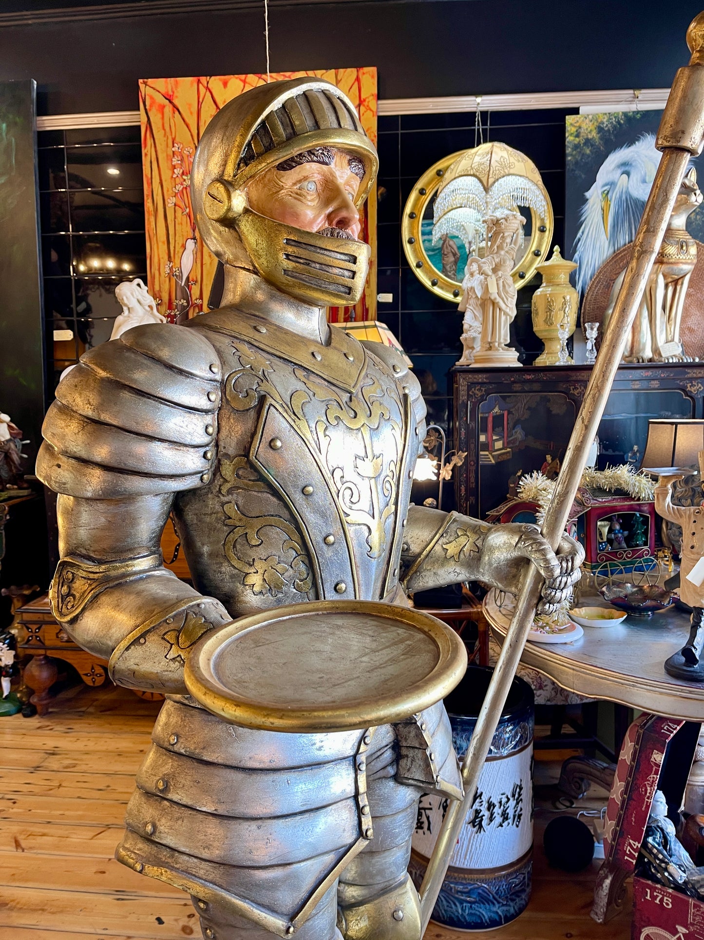 Life-Size Fiberglass Resin Knight Butler Statue – Medieval Decor