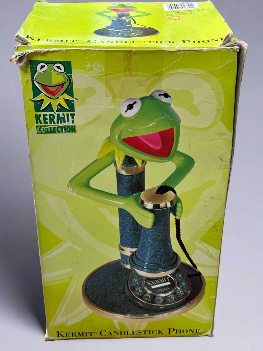 Rare Vintage Kermit The Frog Phone Muppet Sesame Street Collectible TeleMania Corded Candlestick Telephone