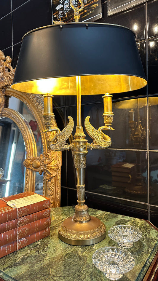 French Empire Style Double Swan Bouillotte Table Lamp (2 Avail)