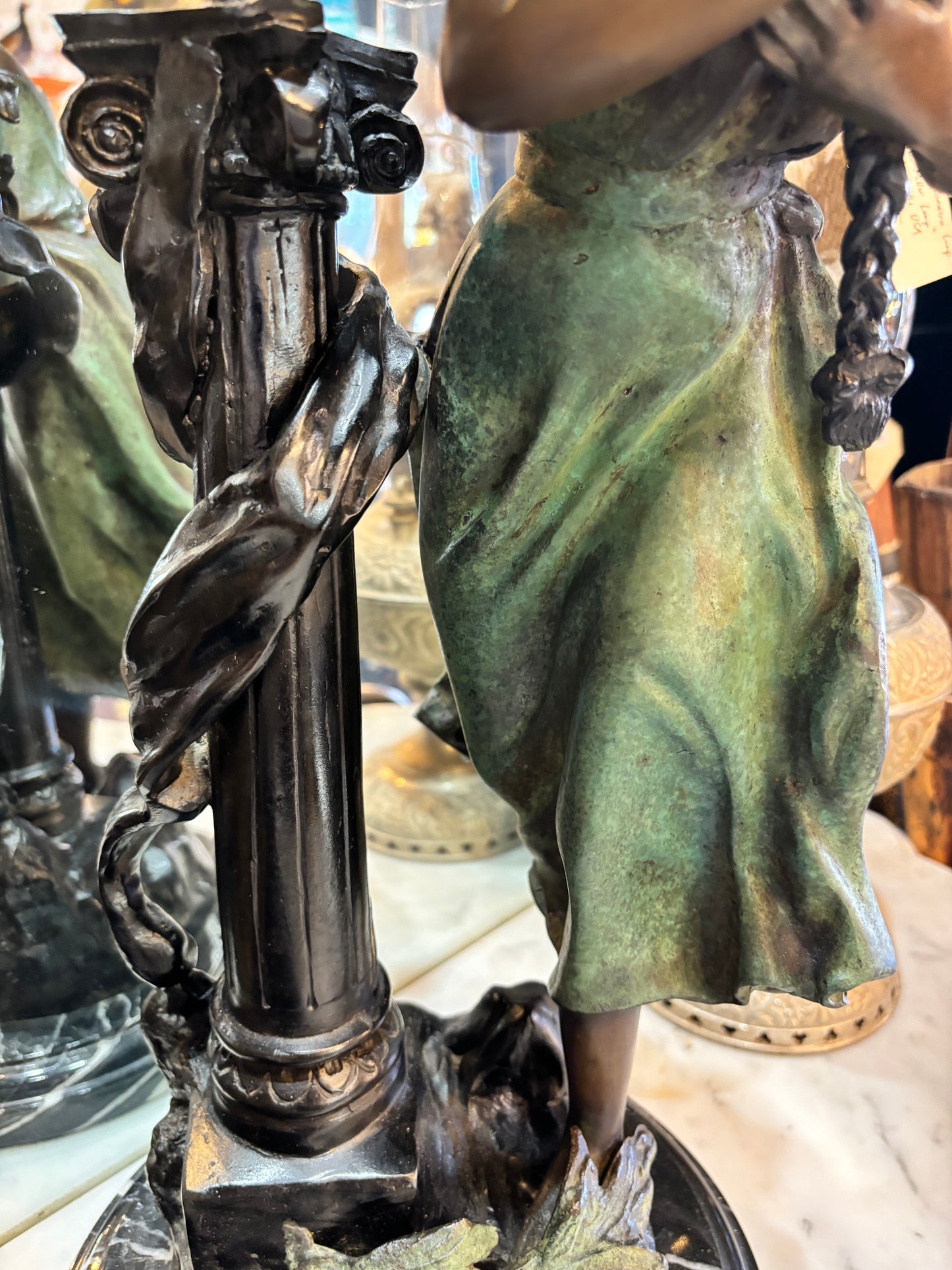 Large Bronze Sculptures on Marble Bases Statues