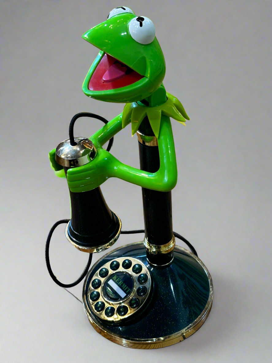 Rare Vintage Kermit The Frog Phone Muppet Sesame Street Collectible TeleMania Corded Candlestick Telephone