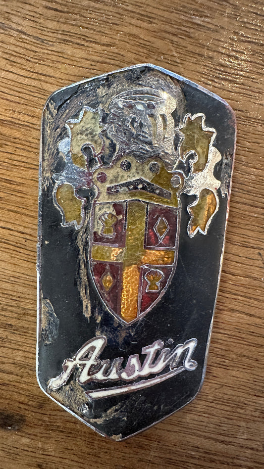Vintage 1950s Austin shield car badge - die cast metal (chrome plated)