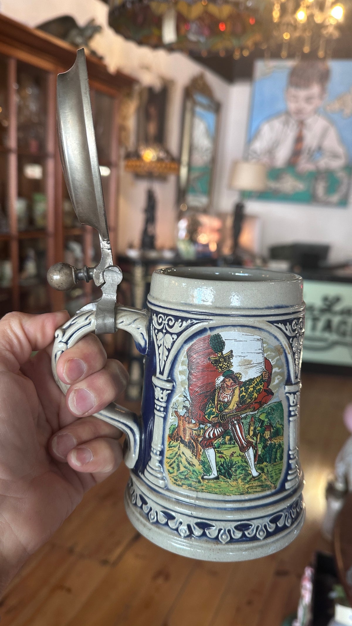 Vintage Gerz West Germany 0.5L Ceramic Beer Stein with Pewter Lid