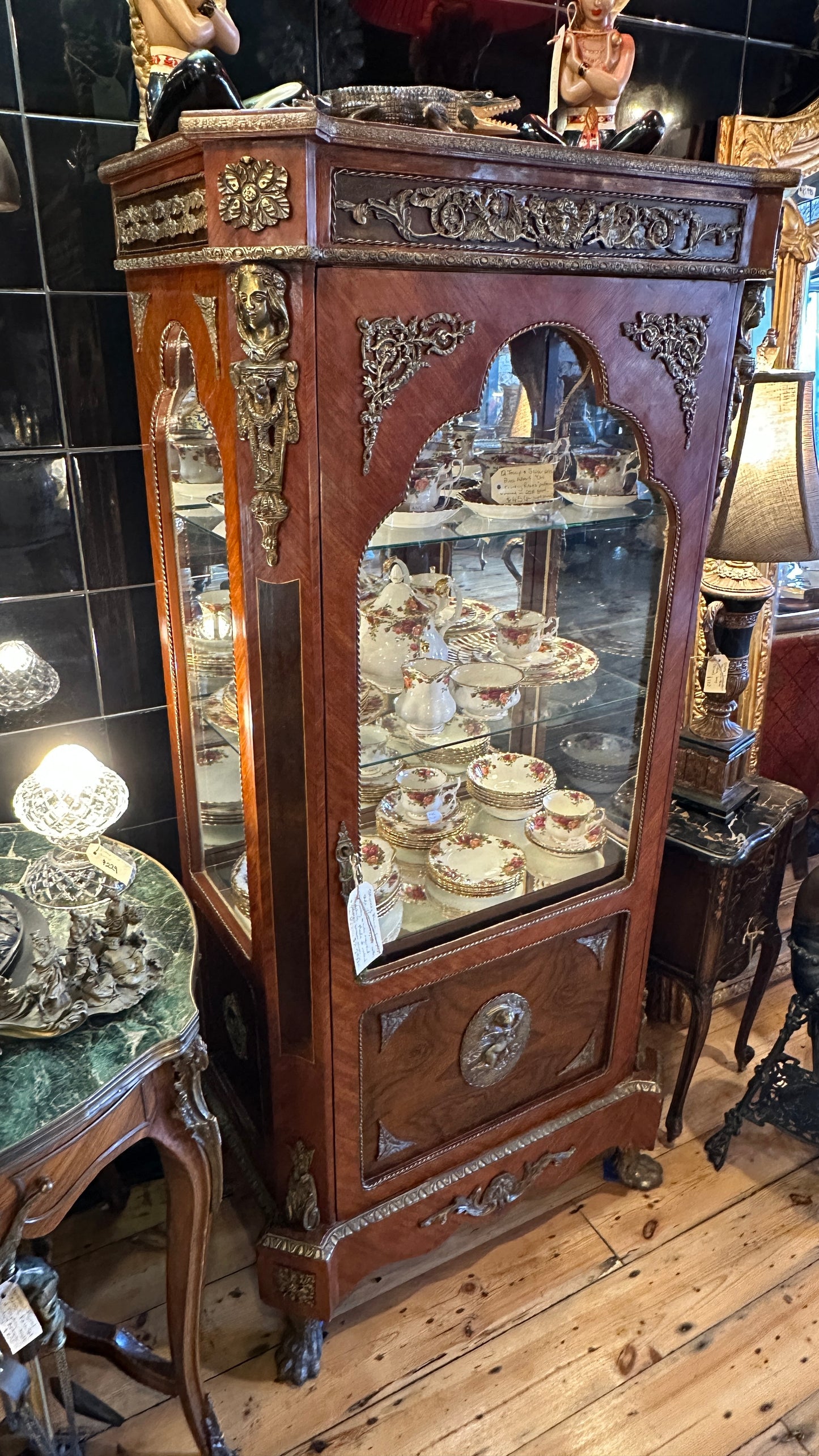 Vintage French Louis XVI Style Walnut Vitrine /Display Cabinet with Quality Ormolu Mounted Details