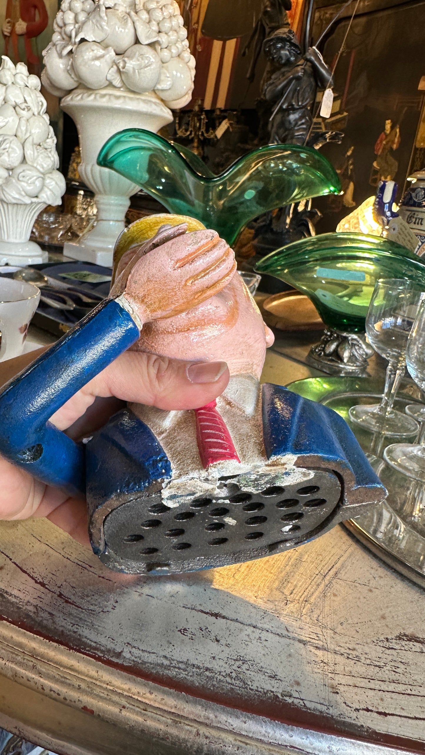 Donald Trump Cast Iron Mechanical Coin Bank, Hand Painted