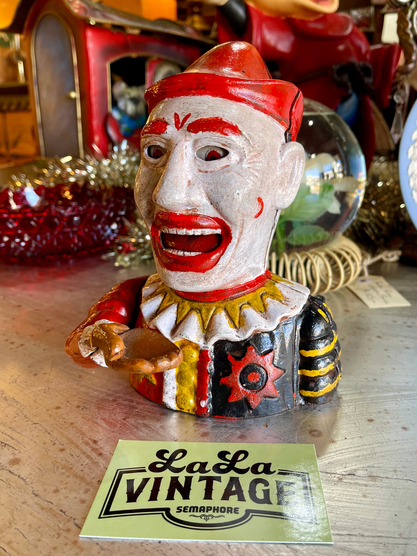 Hand-Painted Cast Iron Clown Moneybox – Vintage Coin Bank