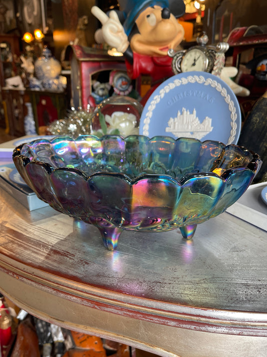 Carnival Glass Footed Fruit Bowl  - 1970s Indiana