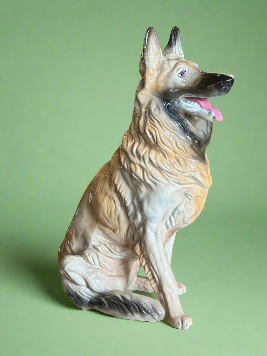 Large Ceramic Alsatian German Shepherd Dog Statue