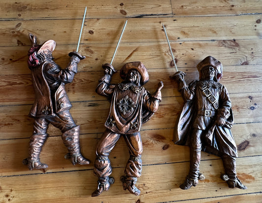 Vintage Three Musketeers, solid plaster 3D wall hangings