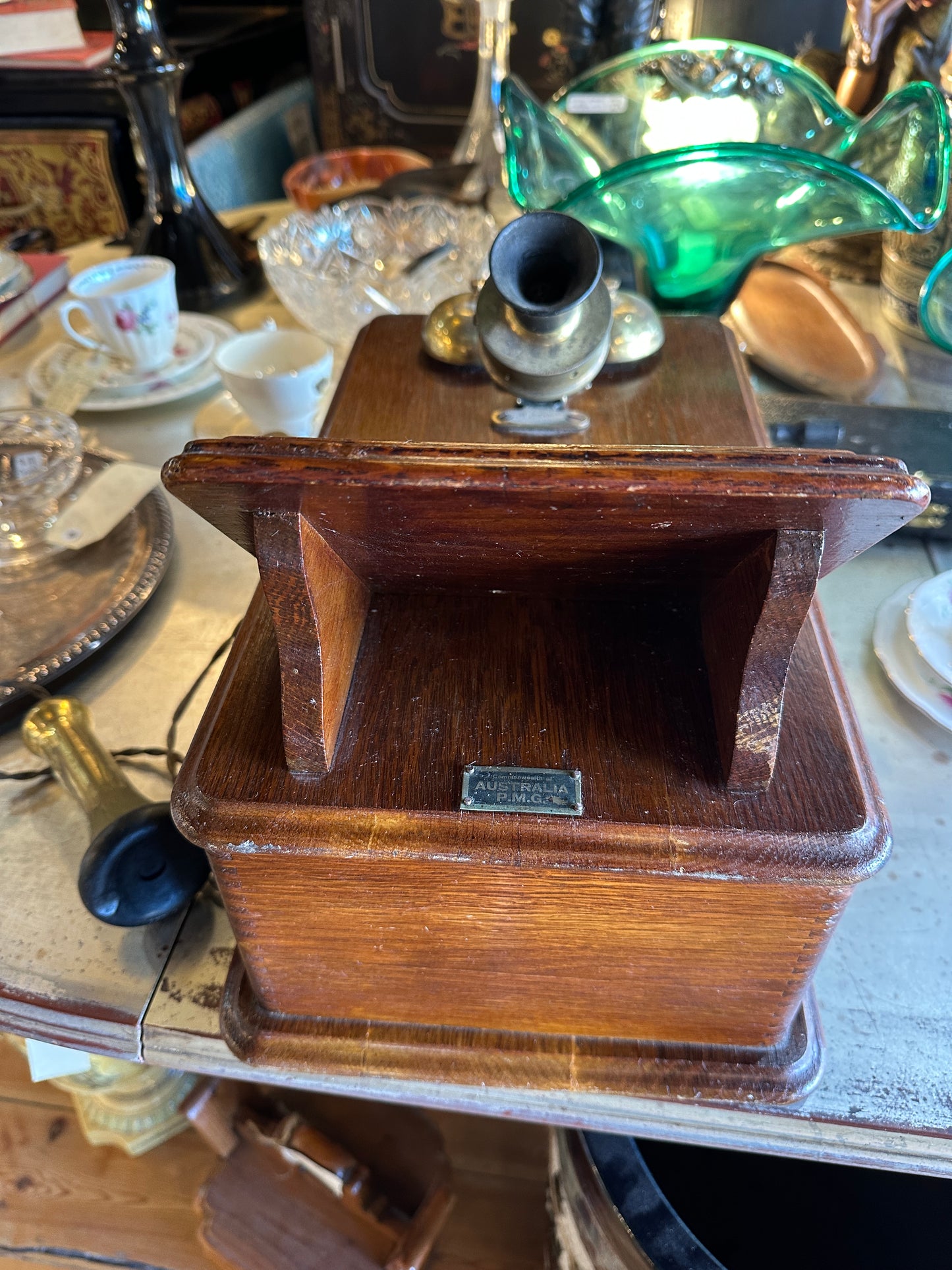 Antique Commonwealth of Australia PMG magneto oak wall telephone