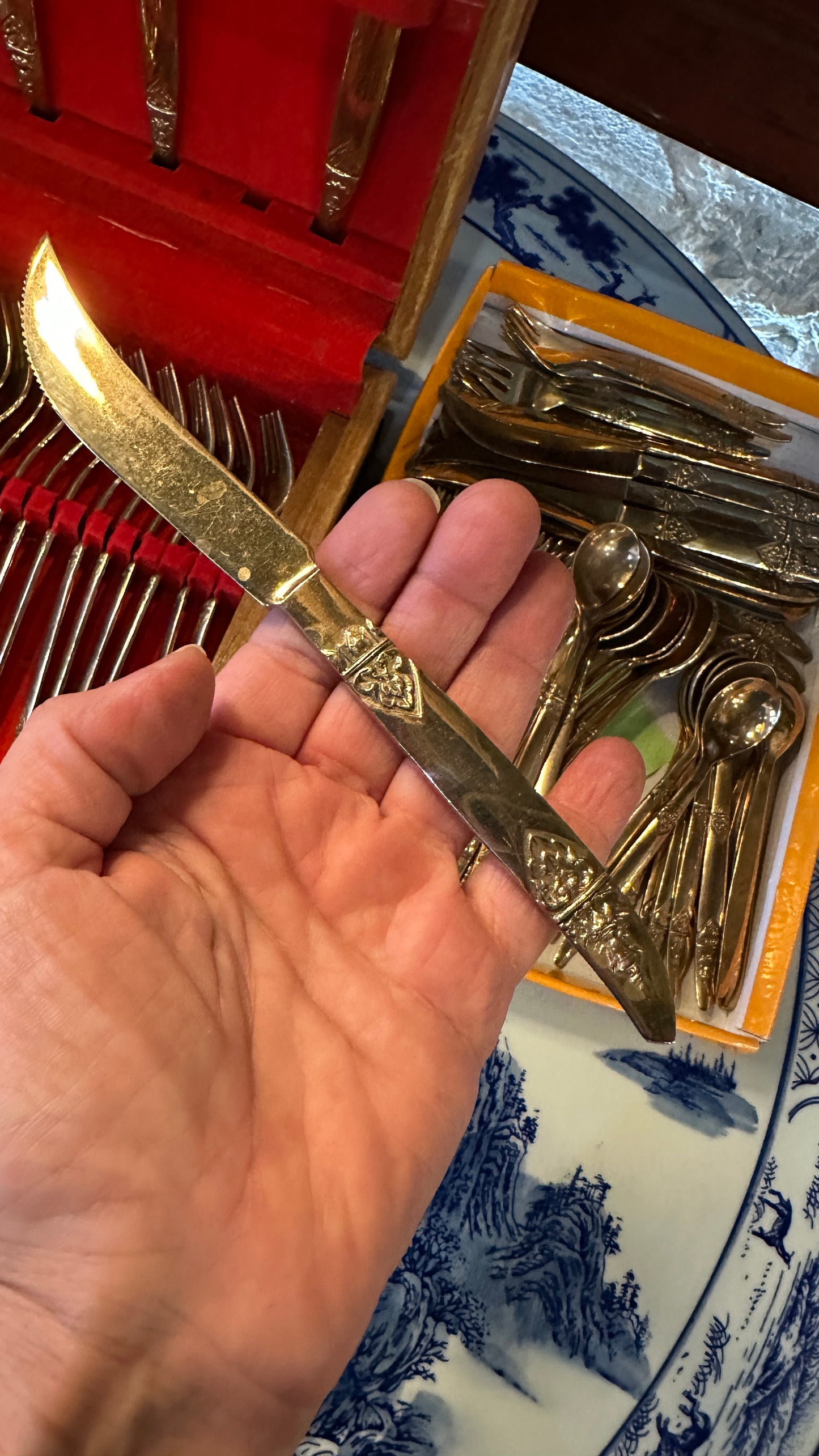 Vintage Solid Nickel-Bronze Thailand Large Expanded Dinner Cutlery Set