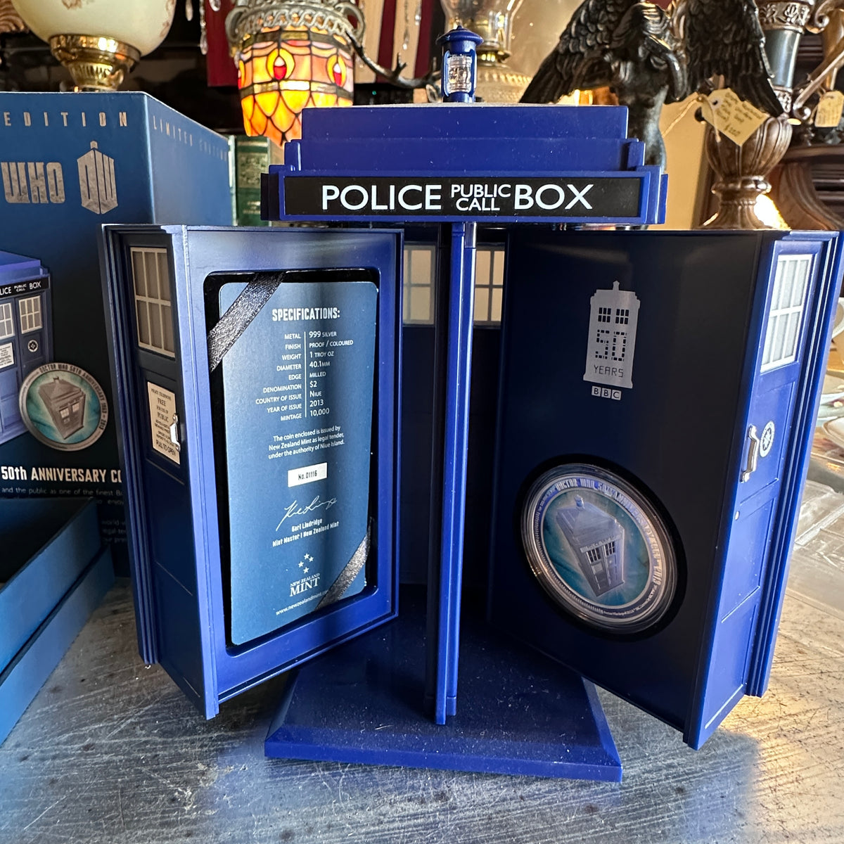 2013 Doctor Who 50th Anniversary 1oz Silver Proof Coin Niue $2 - TARDIS Box Cased, New Condition