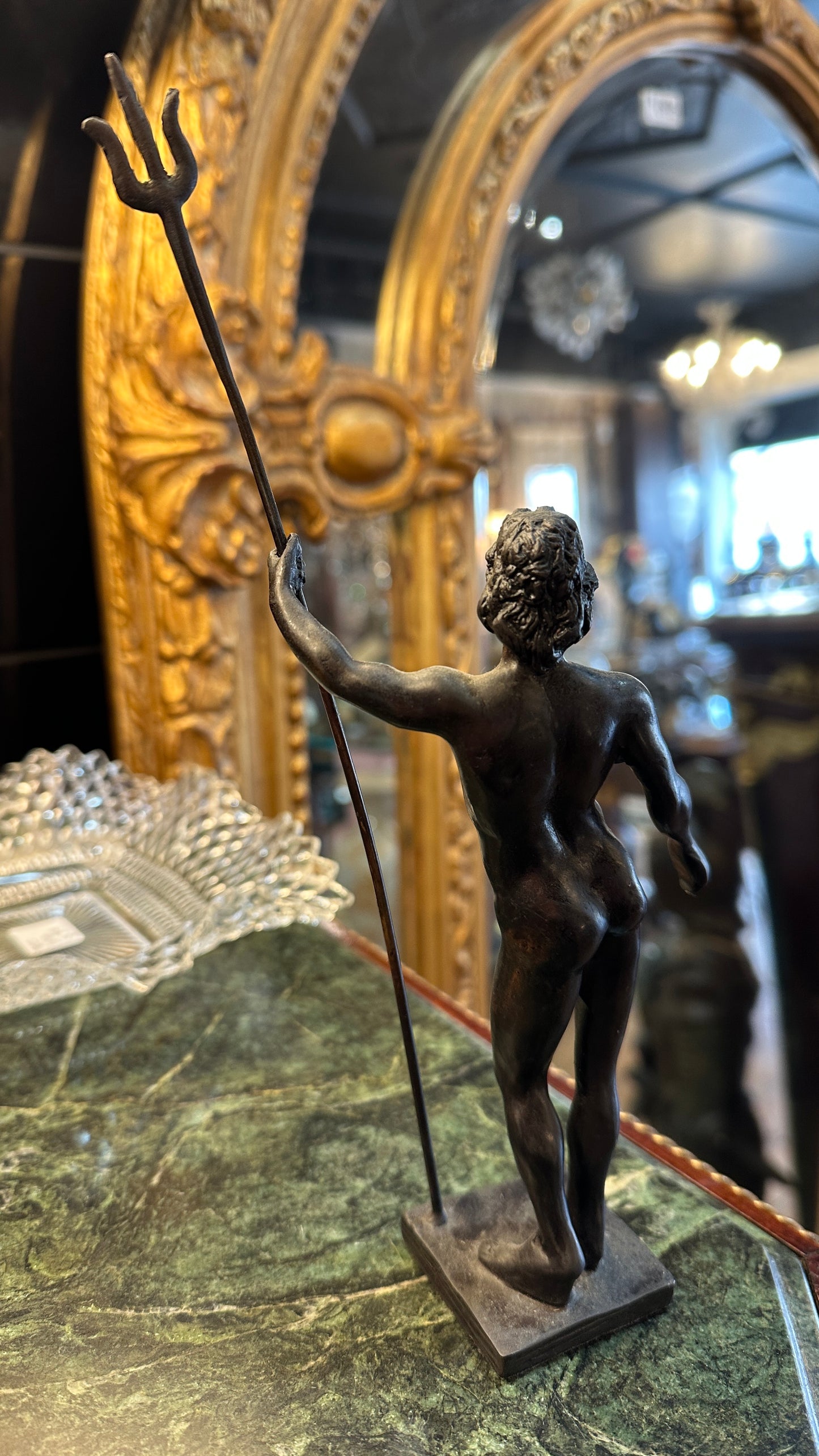 Bronze figurine - Neptune holding a Trident