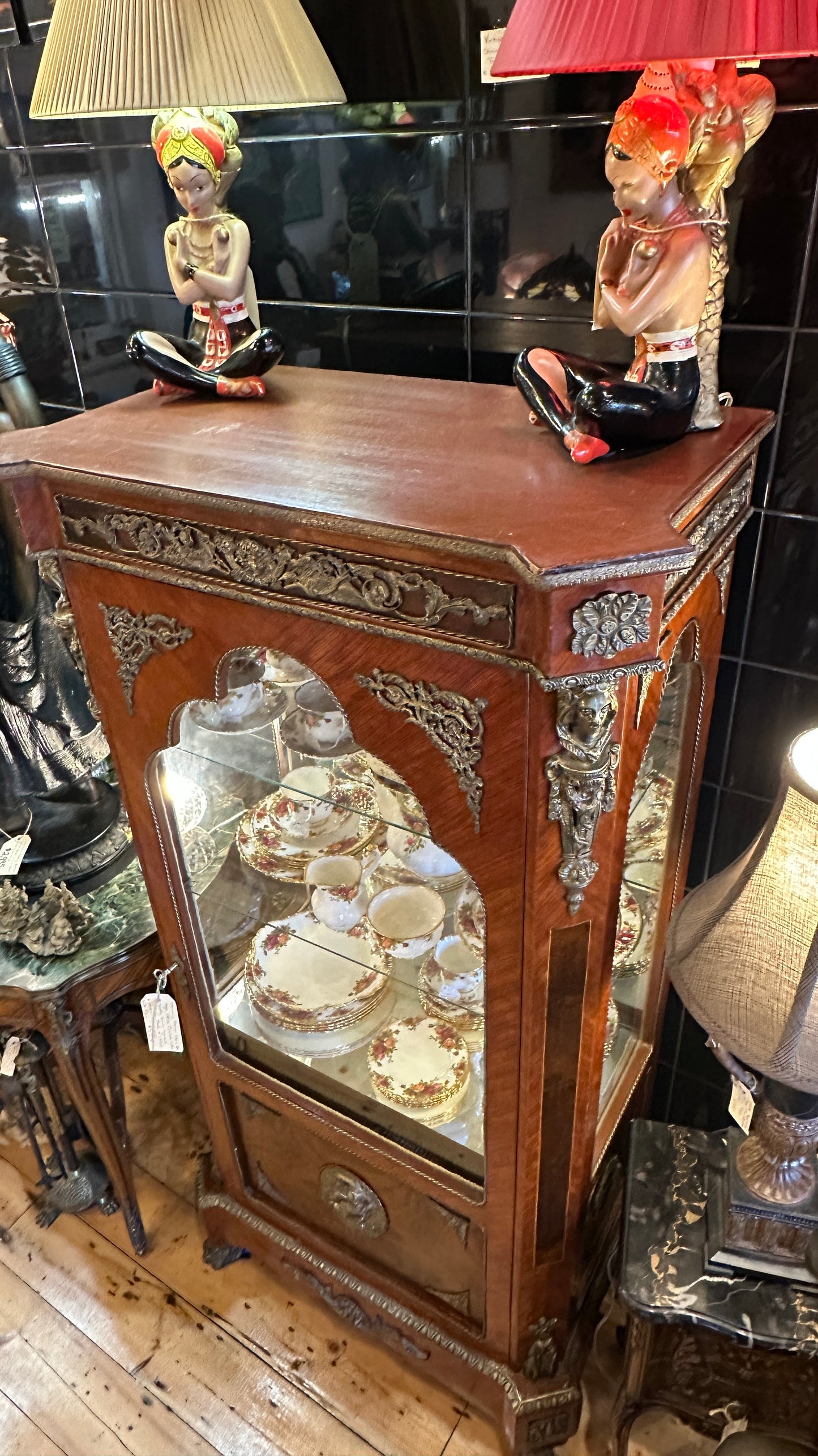 Vintage French Louis XVI Style Walnut Vitrine /Display Cabinet with Quality Ormolu Mounted Details