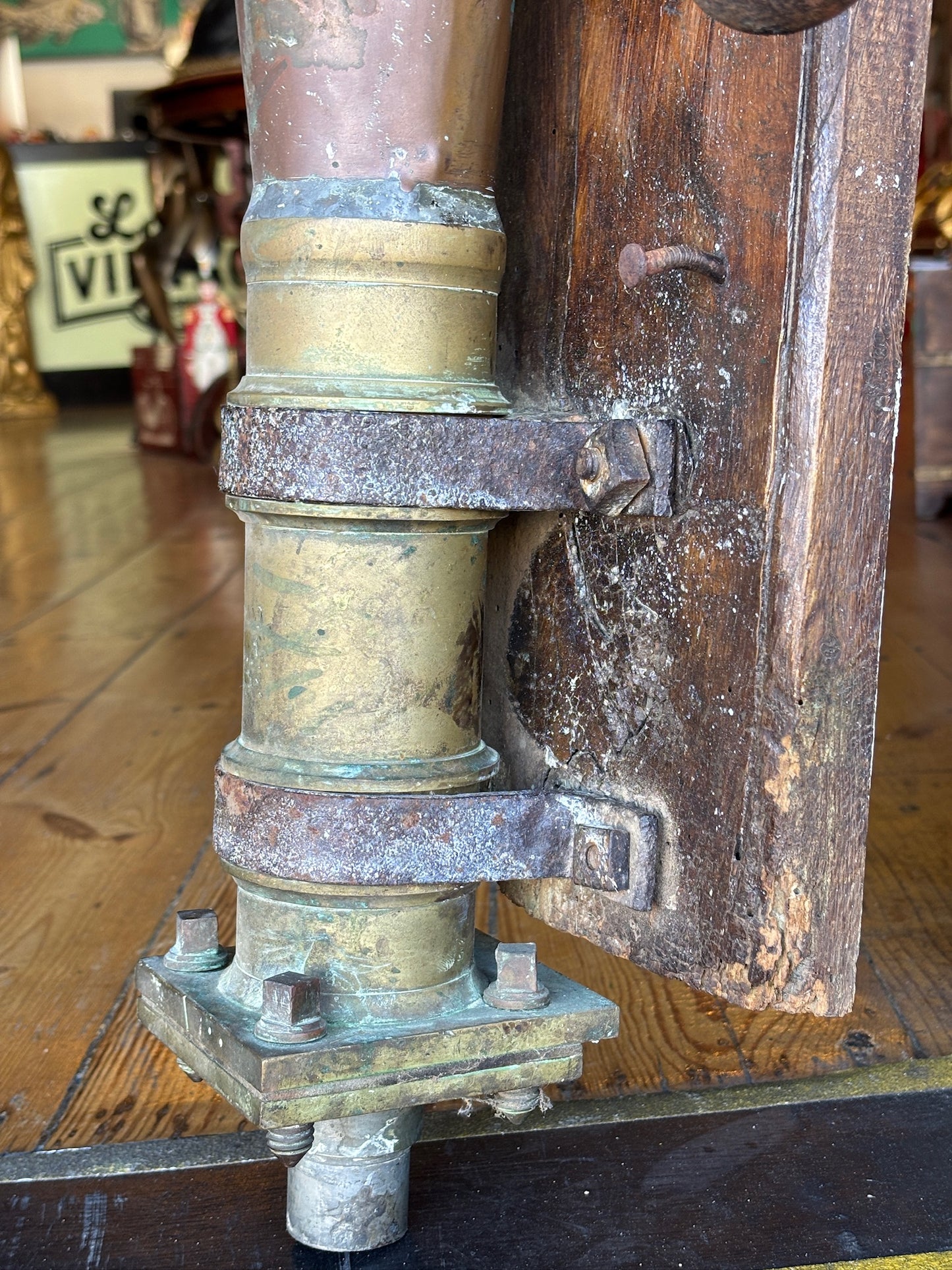 Antique Wall-Mounted Copper & Brass Water Pump (Circa 1900)