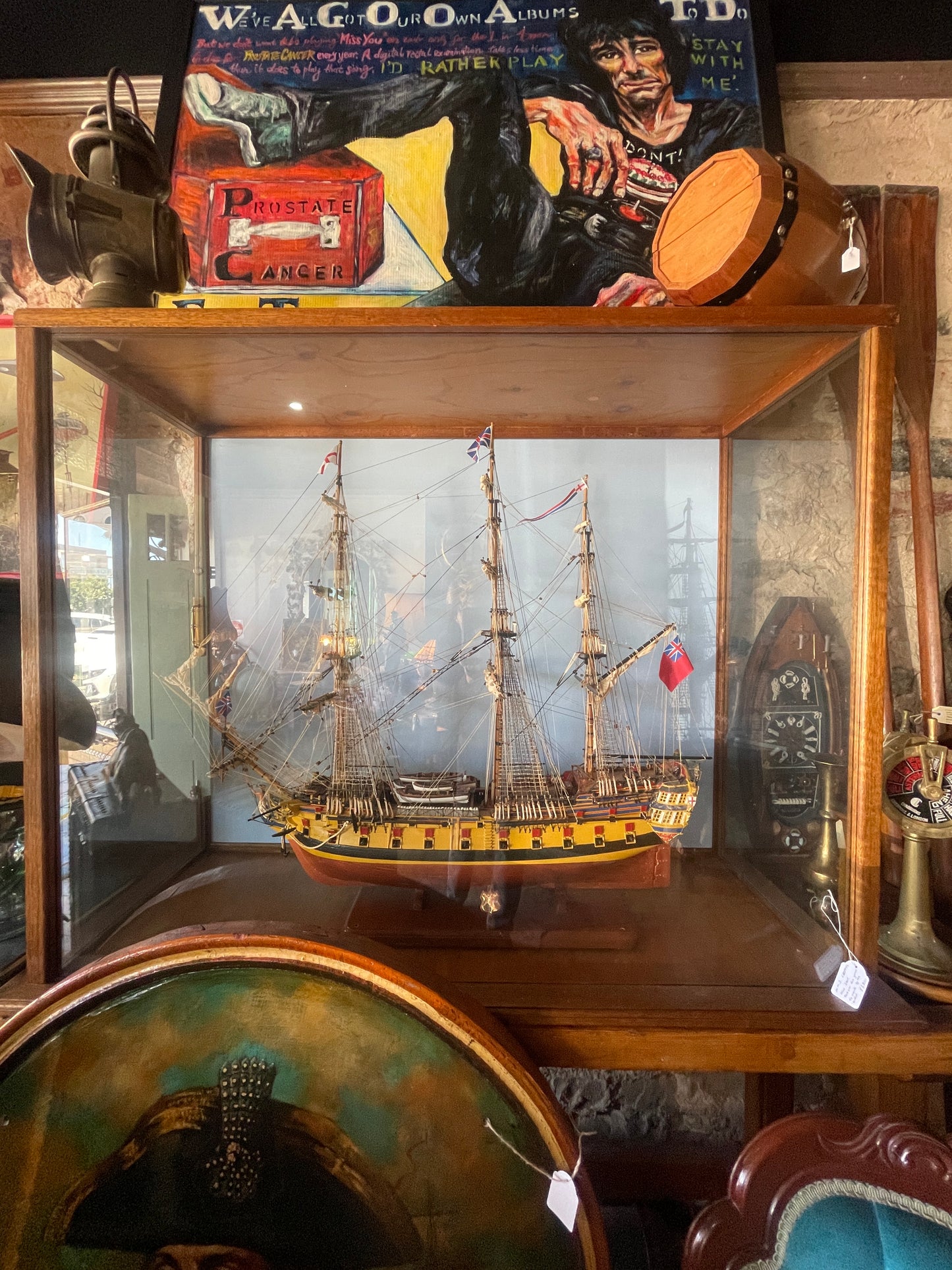 Huge Hand-Made Model Ship In Glass Display Case