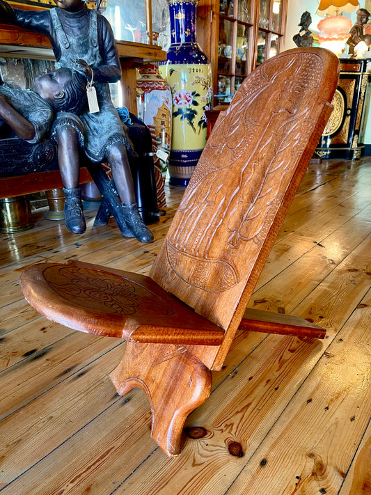 Hand-Carved Folding African Giraffe Chair – Solid Wood