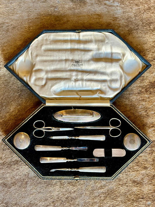 Silver Art Deco Makeup Manicure Set Vintage