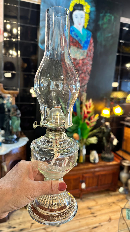 Vintage Glass Oil Hurricane Lamp