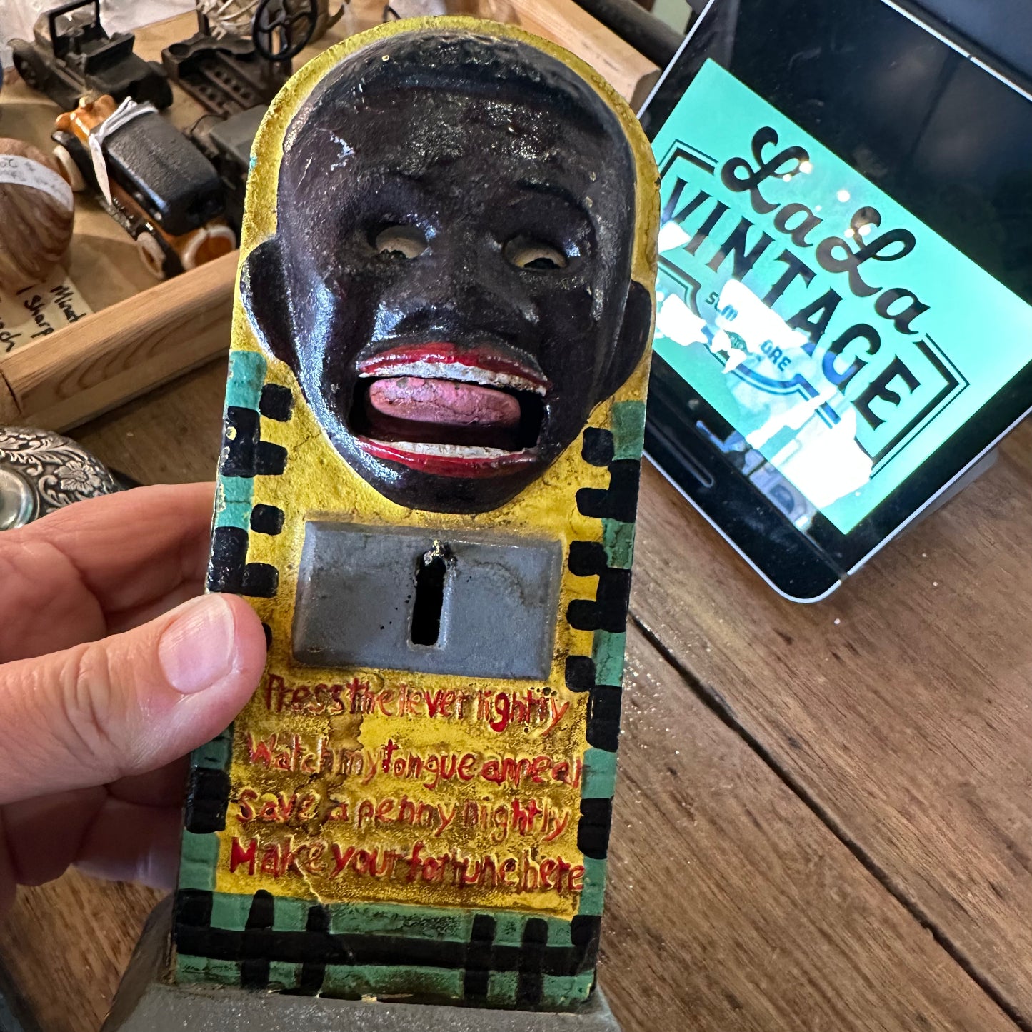 Black Americana Cast Iron Fortune Penny Saver Mechanical Bank