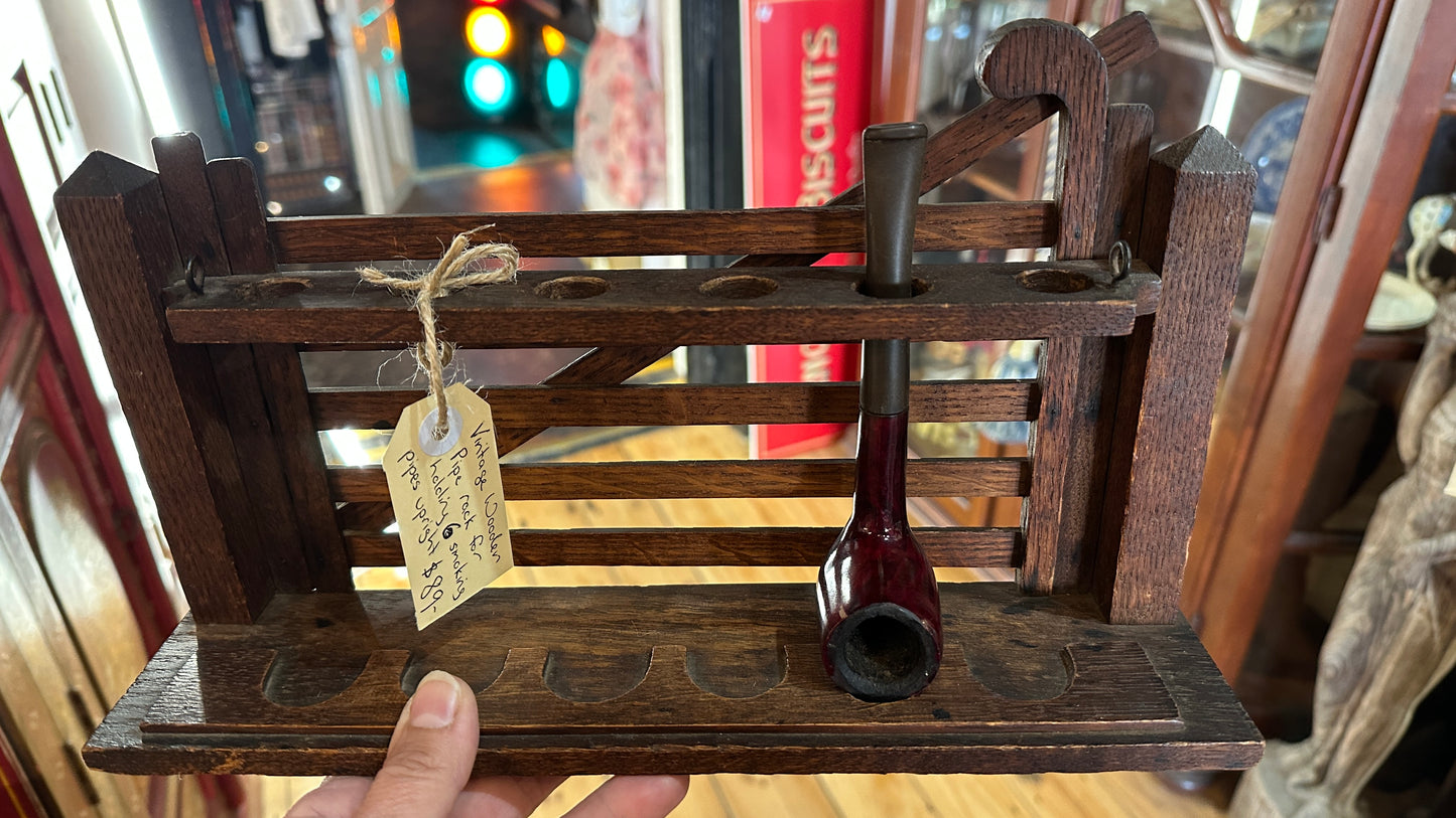 Vintage Wooden Gate Smoking Pipe Rack