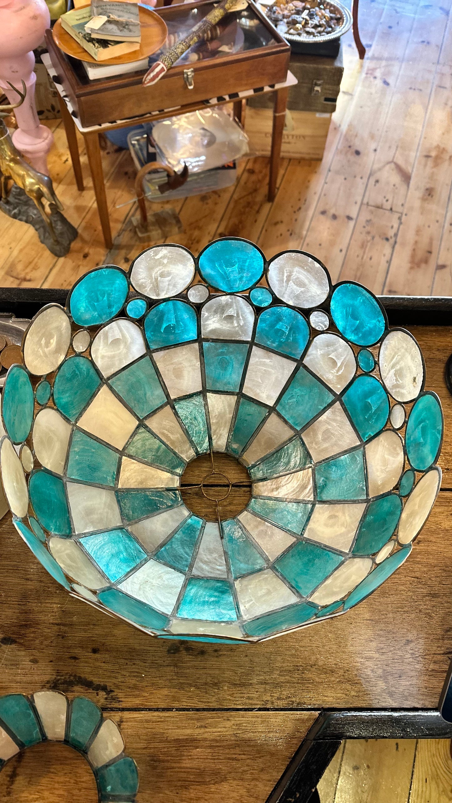 Large Capiz Shell Lamp Shade Scalloped Bottom - Blue