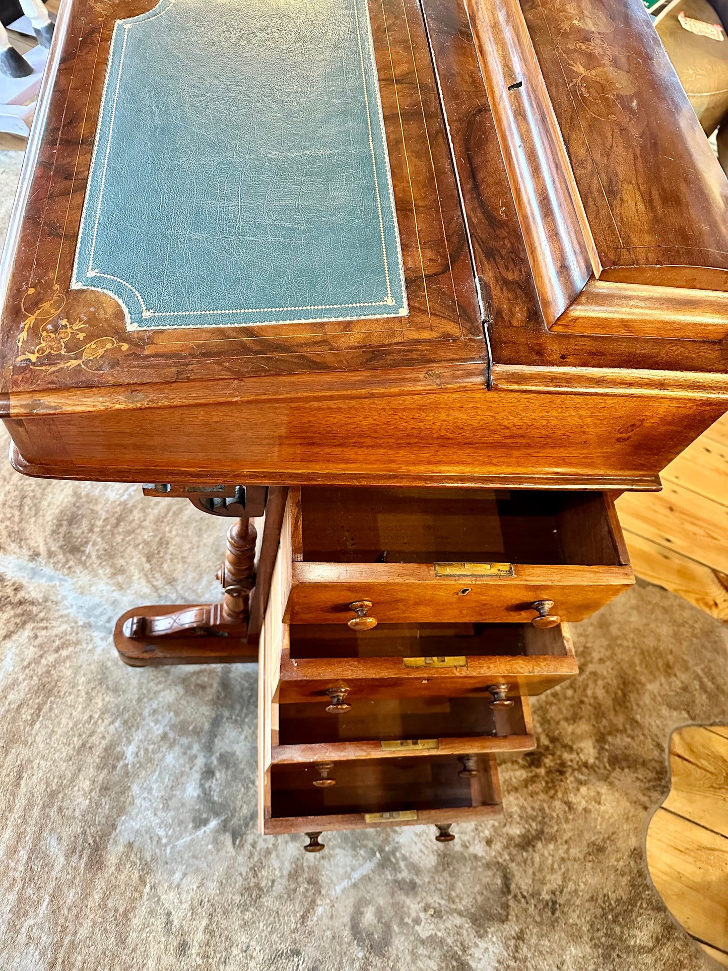 Exquisite 19th Century Davenport Victorian Burr Walnut Inlaid Desk