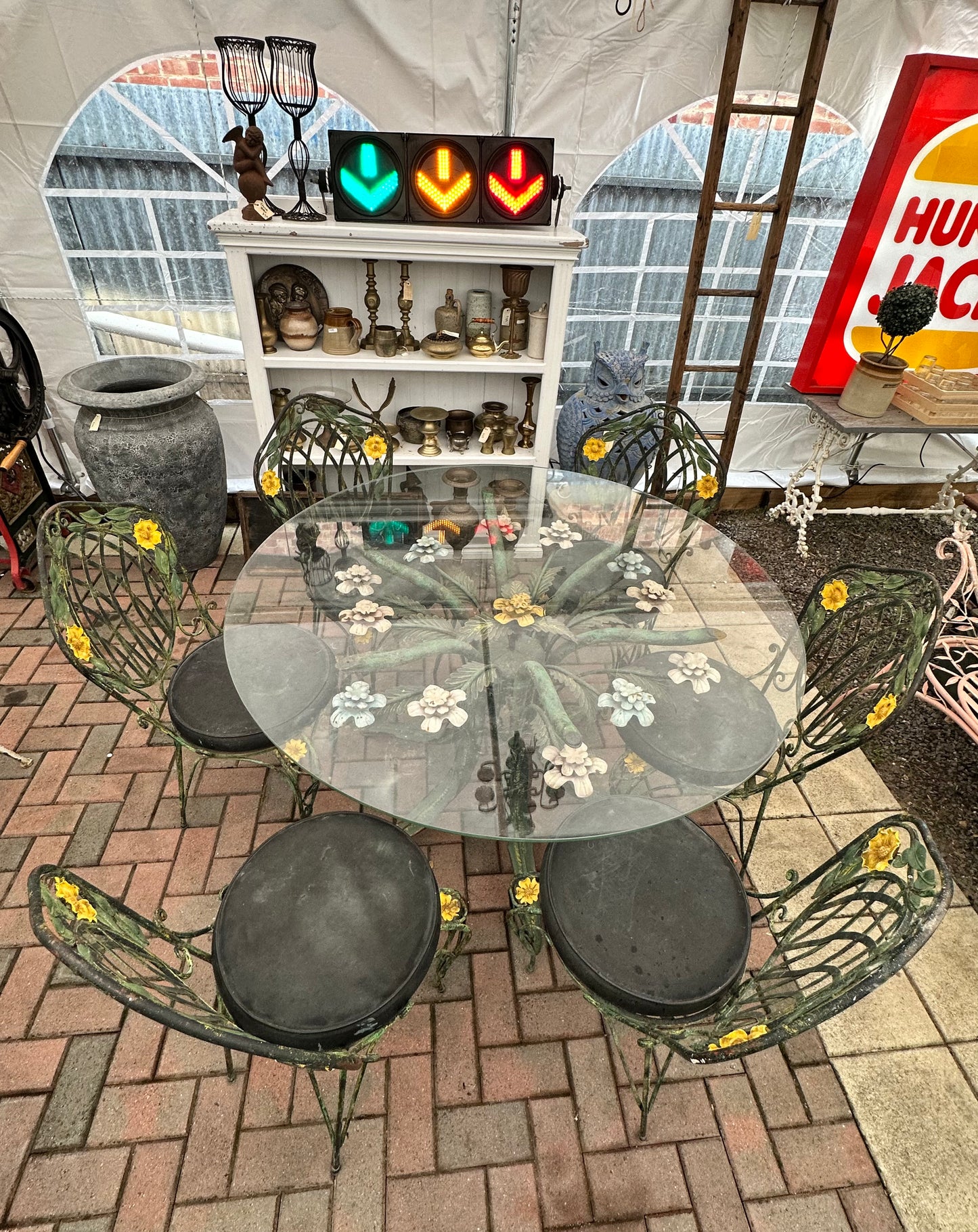 Wrought Iron Flower Outdoor Setting 7 Piece