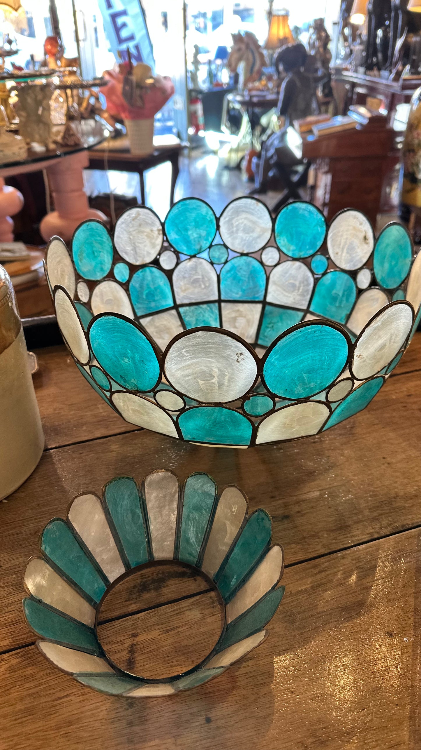 Large Capiz Shell Lamp Shade Scalloped Bottom - Blue