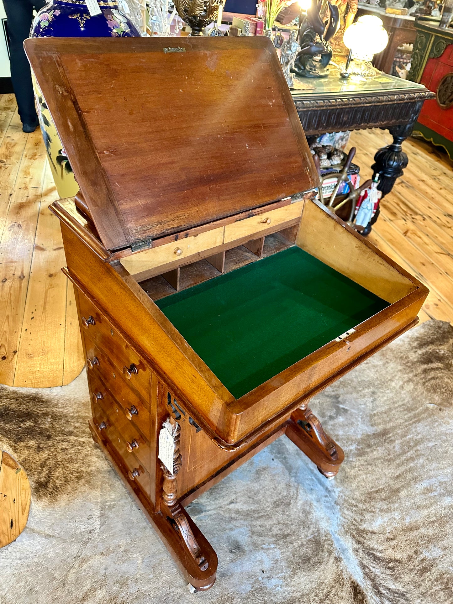 Exquisite 19th Century Davenport Victorian Burr Walnut Inlaid Desk