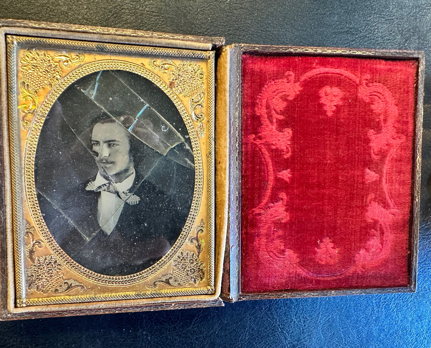 Antique Daguerreotype Portrait c.1850 in Leather Embossed Case