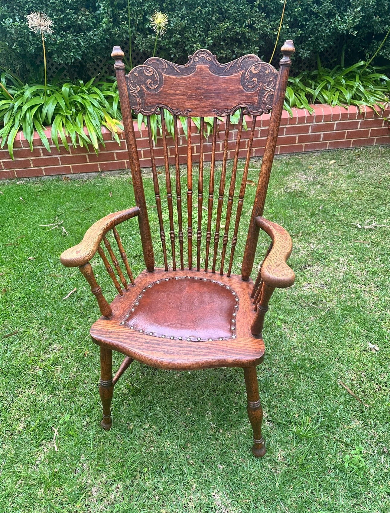 Antique Oak and Leather Arts and Craft Chair c1890s