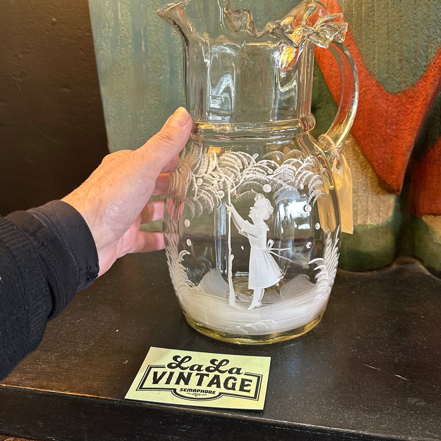 Mary Gregory Hand Painted Glass Jug