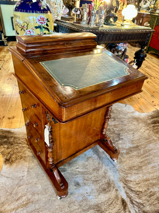 Exquisite 19th Century Davenport Victorian Burr Walnut Inlaid Desk