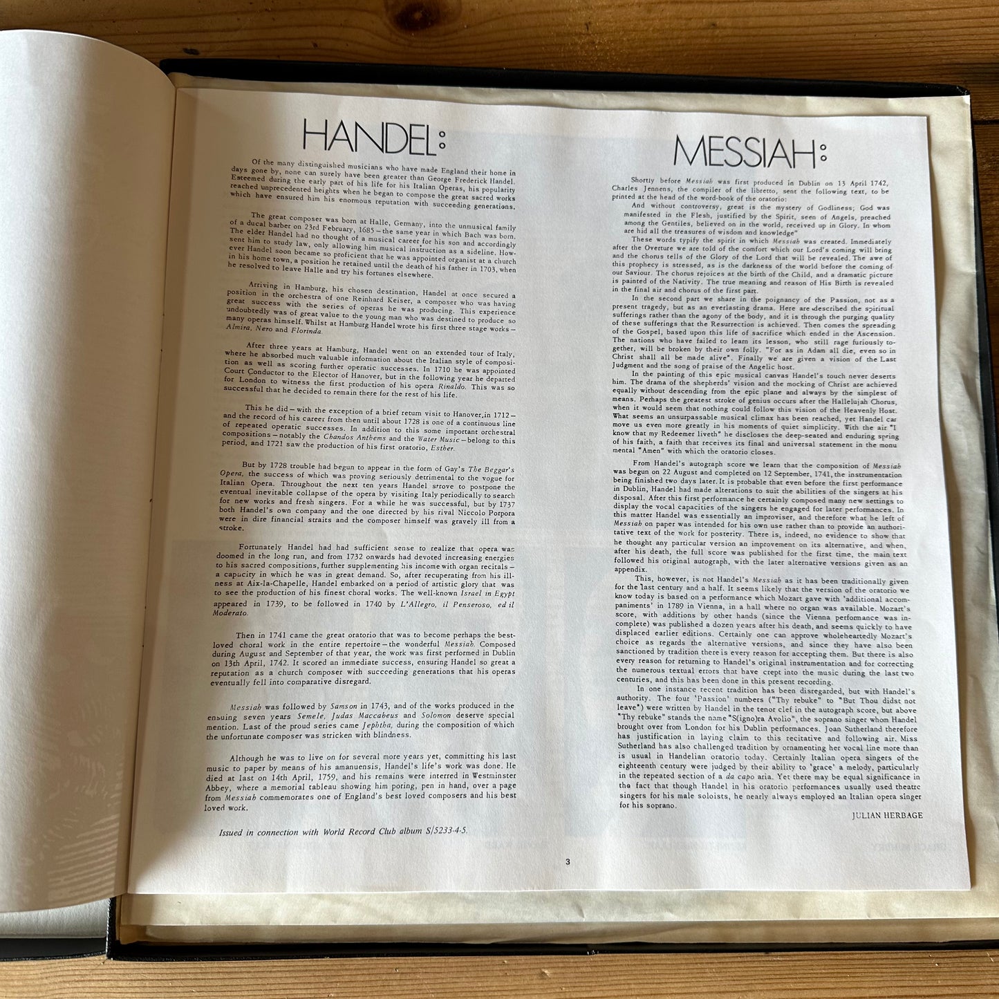 Handel's Messiah vinyl record x3 box set