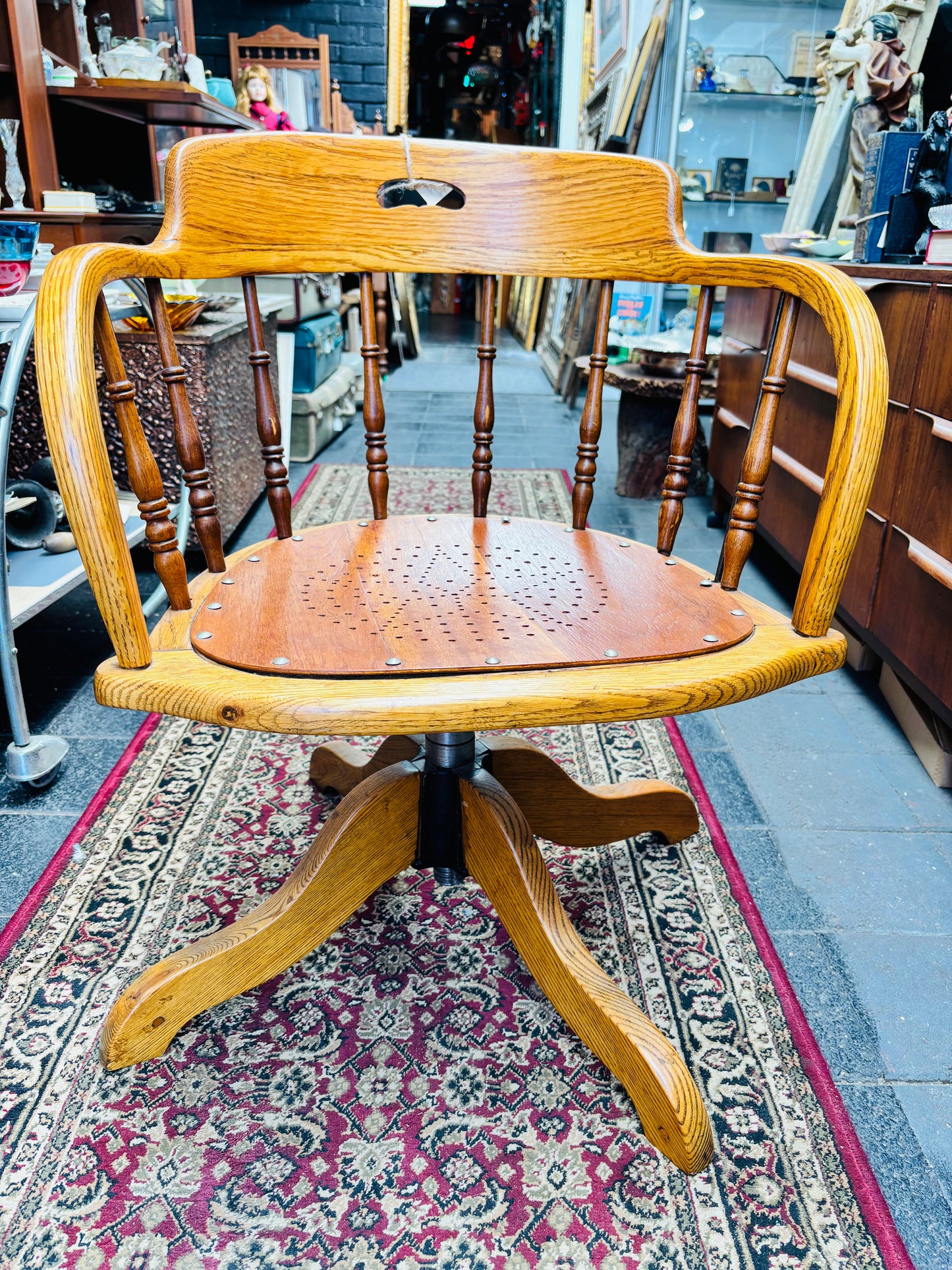 Solid Oak Edwardian Swivel Chair