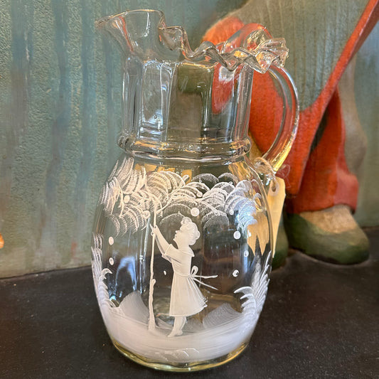 Mary Gregory Hand Painted Glass Jug