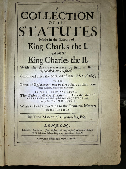 Antique Law Book Statutes of King Charles I and II Fish Eating Laws Historical