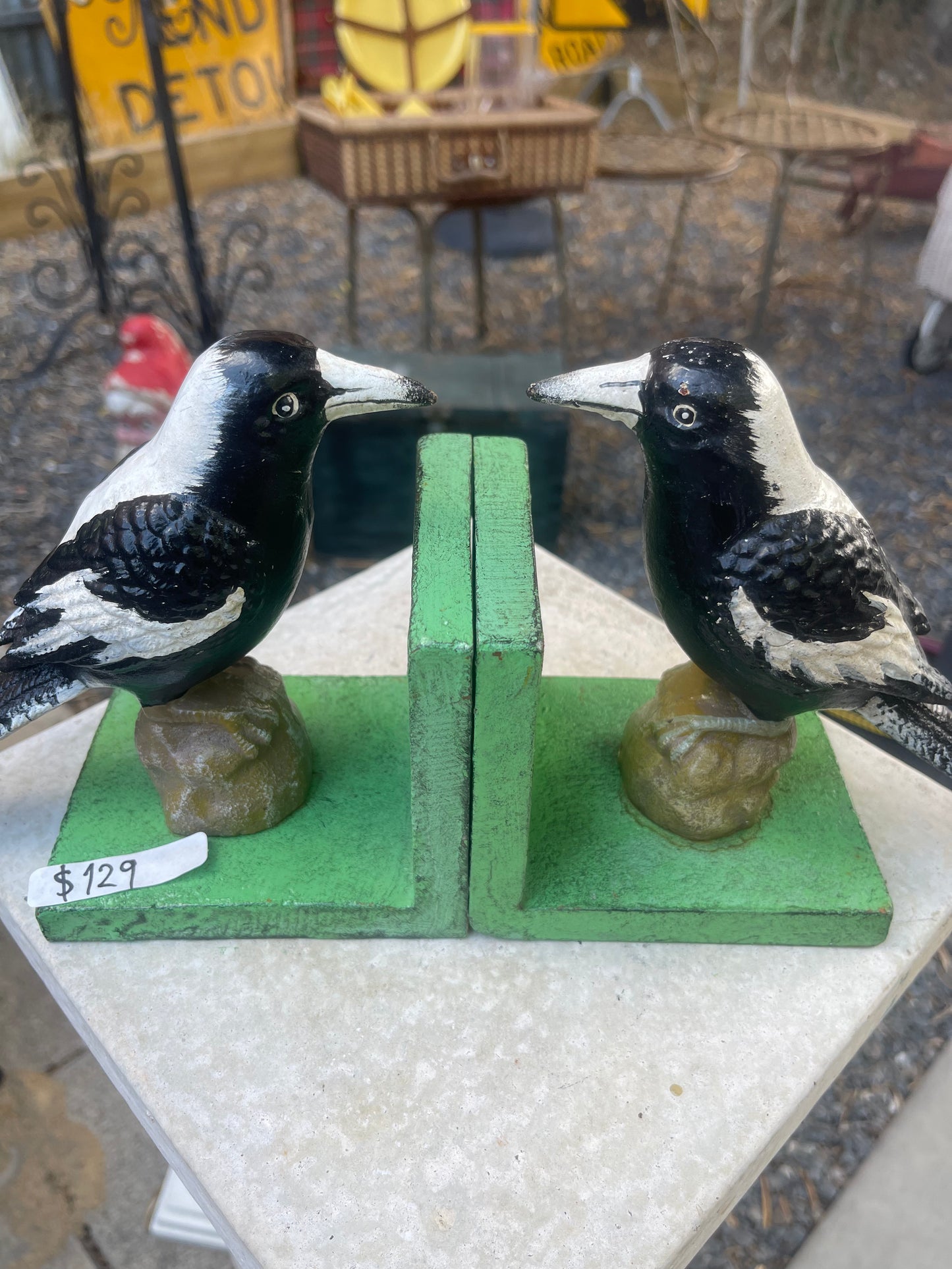 Cast Iron Magpie Bookends