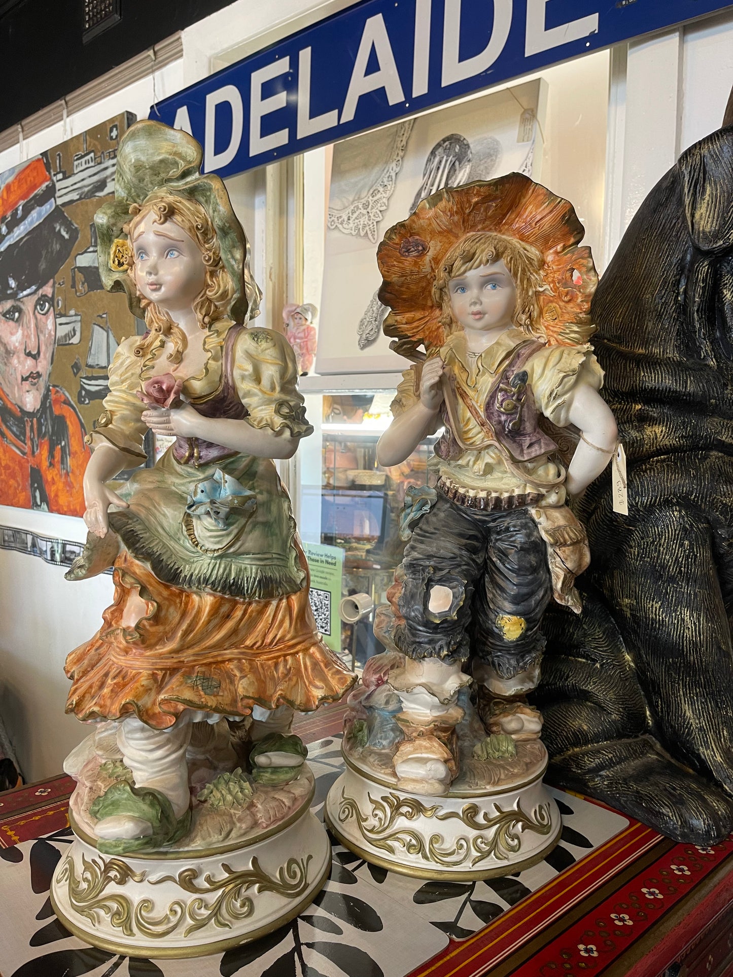 Pair Of Porcelain Village Boy And Girl Capodimonte