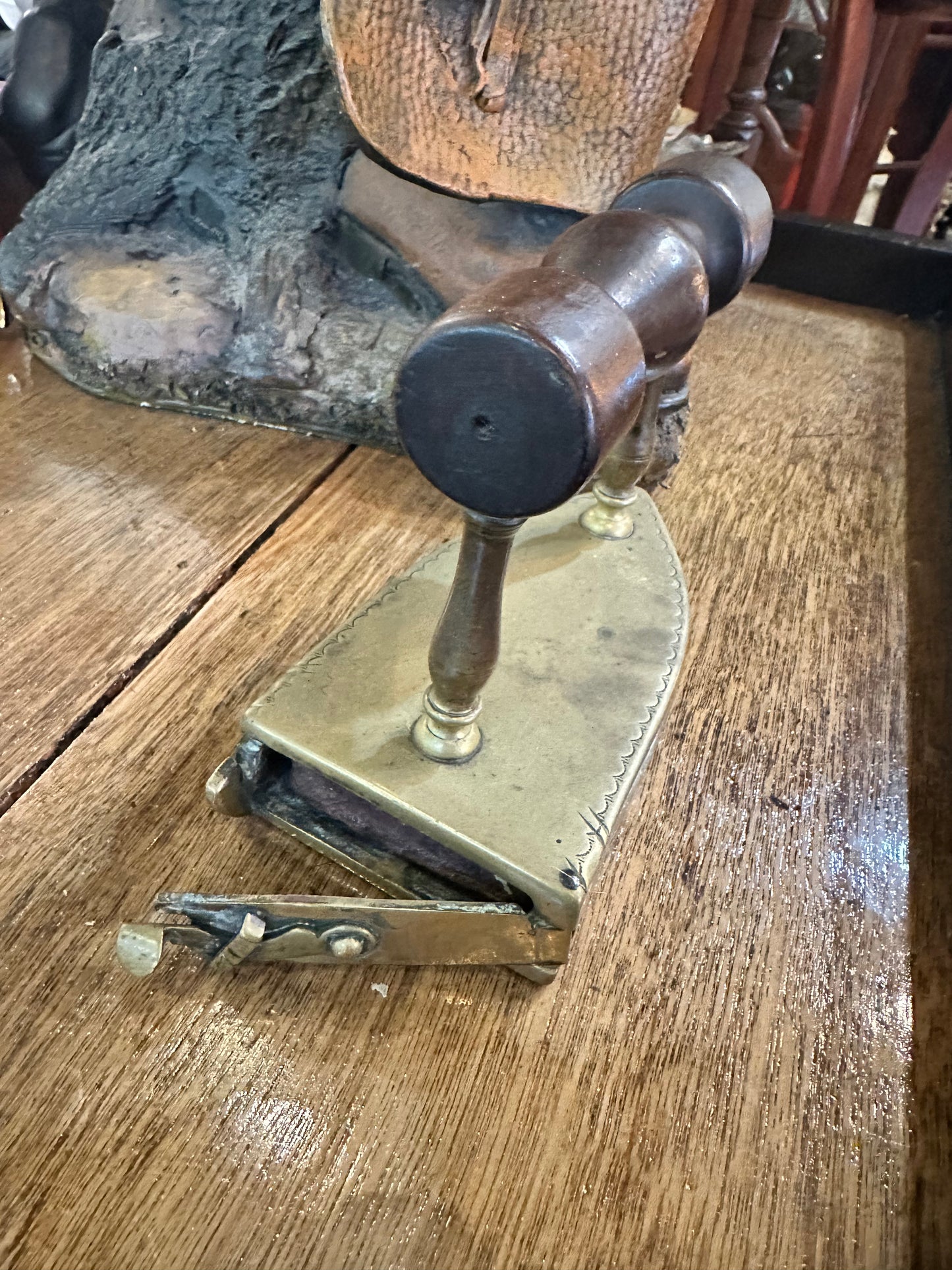 Antique Brass Slug Iron with Wooden handle