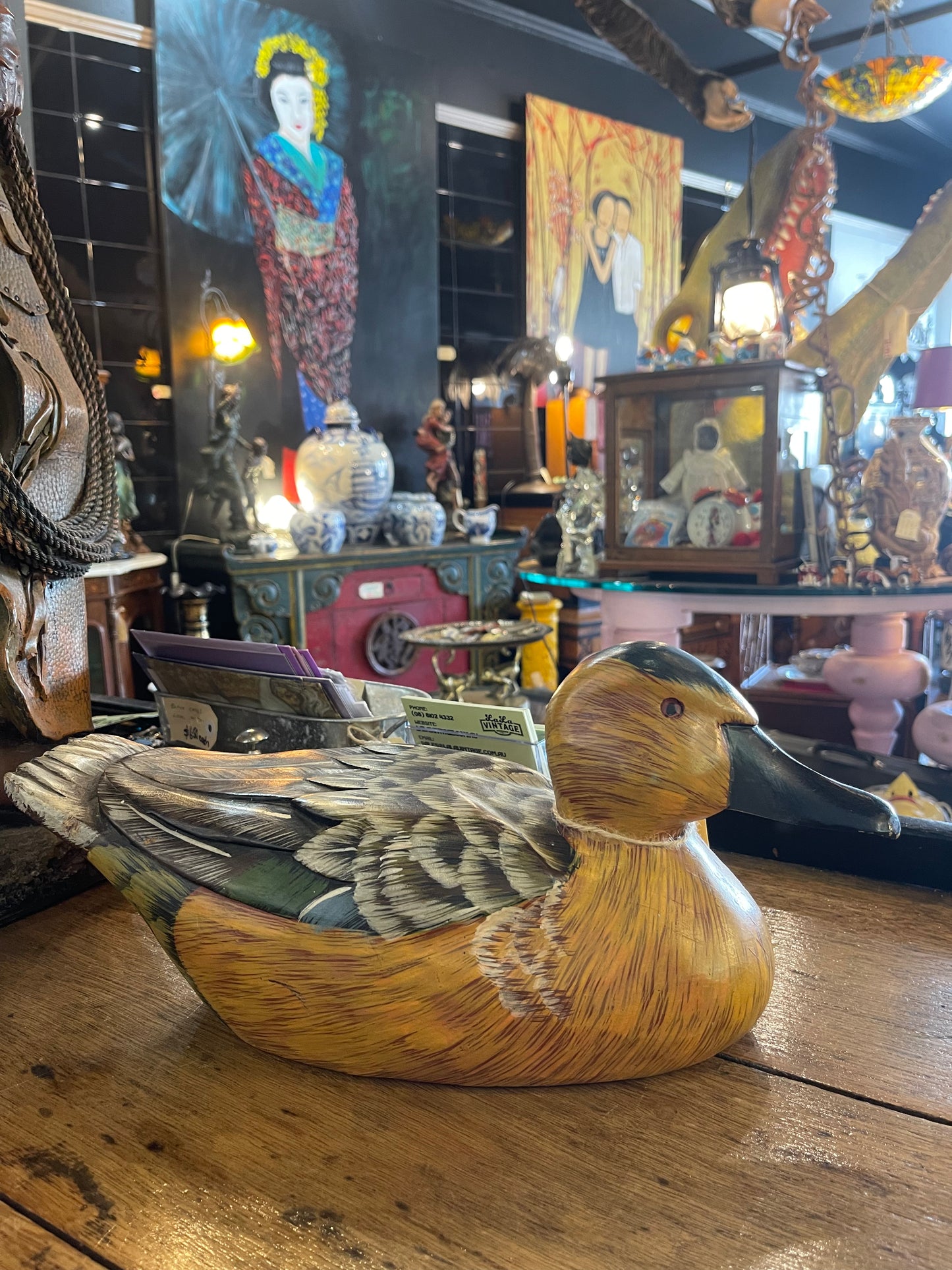 Vintage Hand Painted Wooden Duck