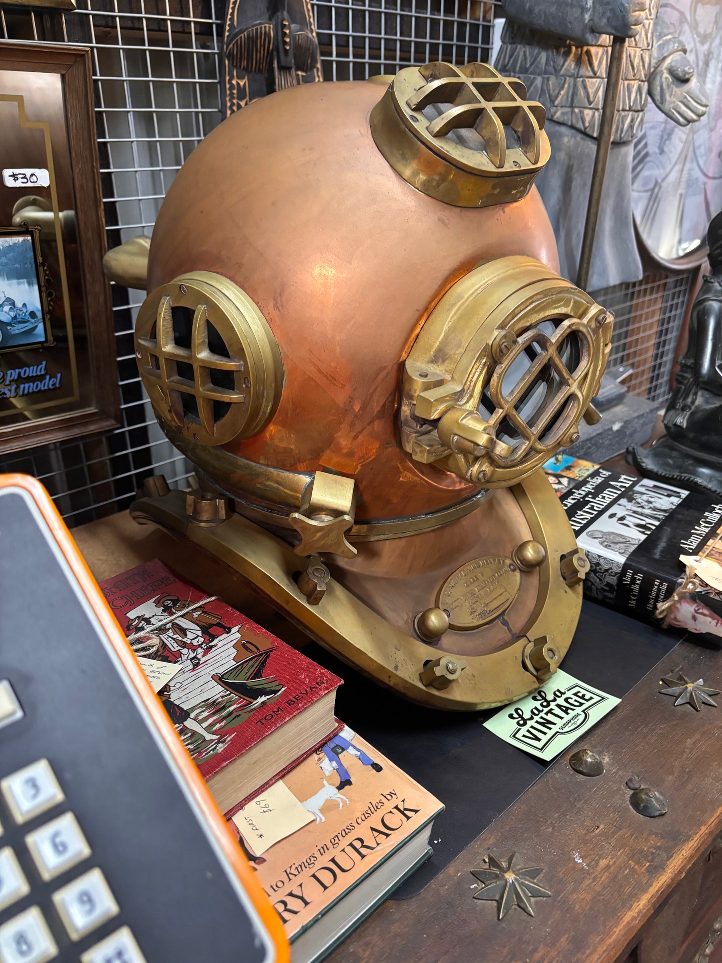 Vintage U.S. Navy Mark V Diving Helmet – Copper & Brass Maritime Display