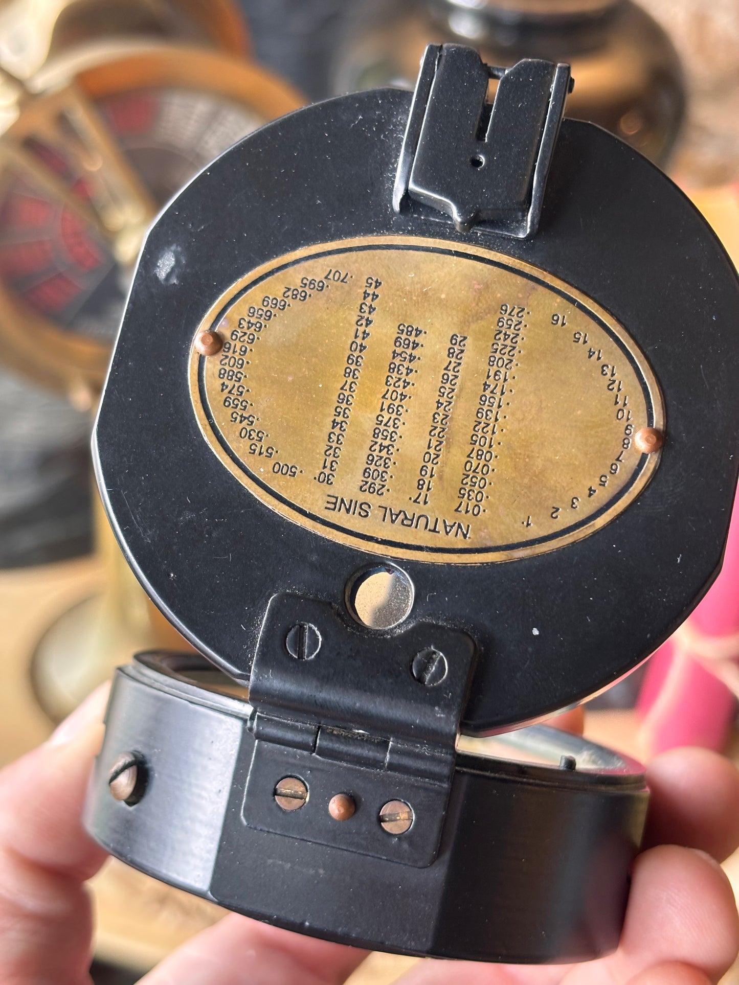 Solid Metal Prismatic Military Style Compass – Brass Interior, Survey Design, Mid-Century Vintage