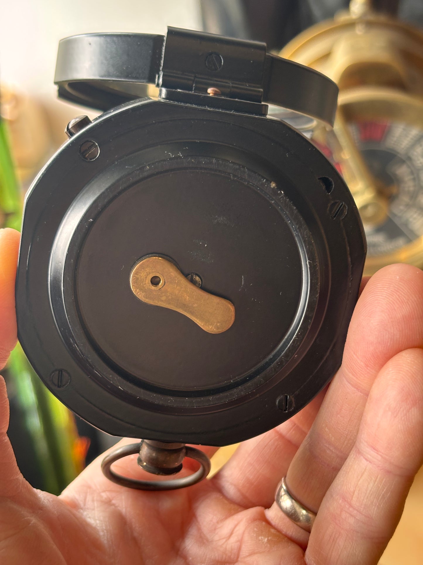 Solid Metal Prismatic Military Style Compass – Brass Interior, Survey Design, Mid-Century Vintage