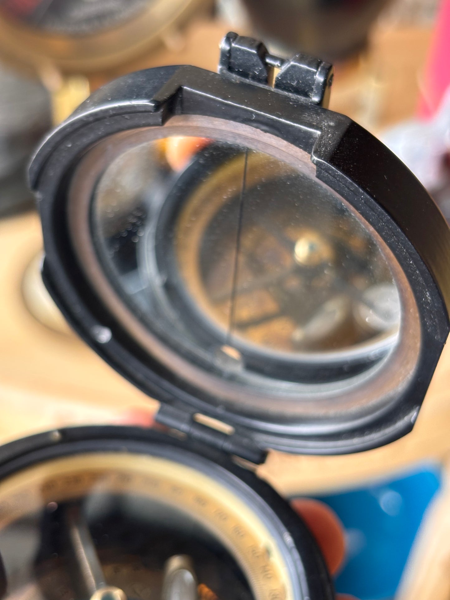 Solid Metal Prismatic Military Style Compass – Brass Interior, Survey Design, Mid-Century Vintage