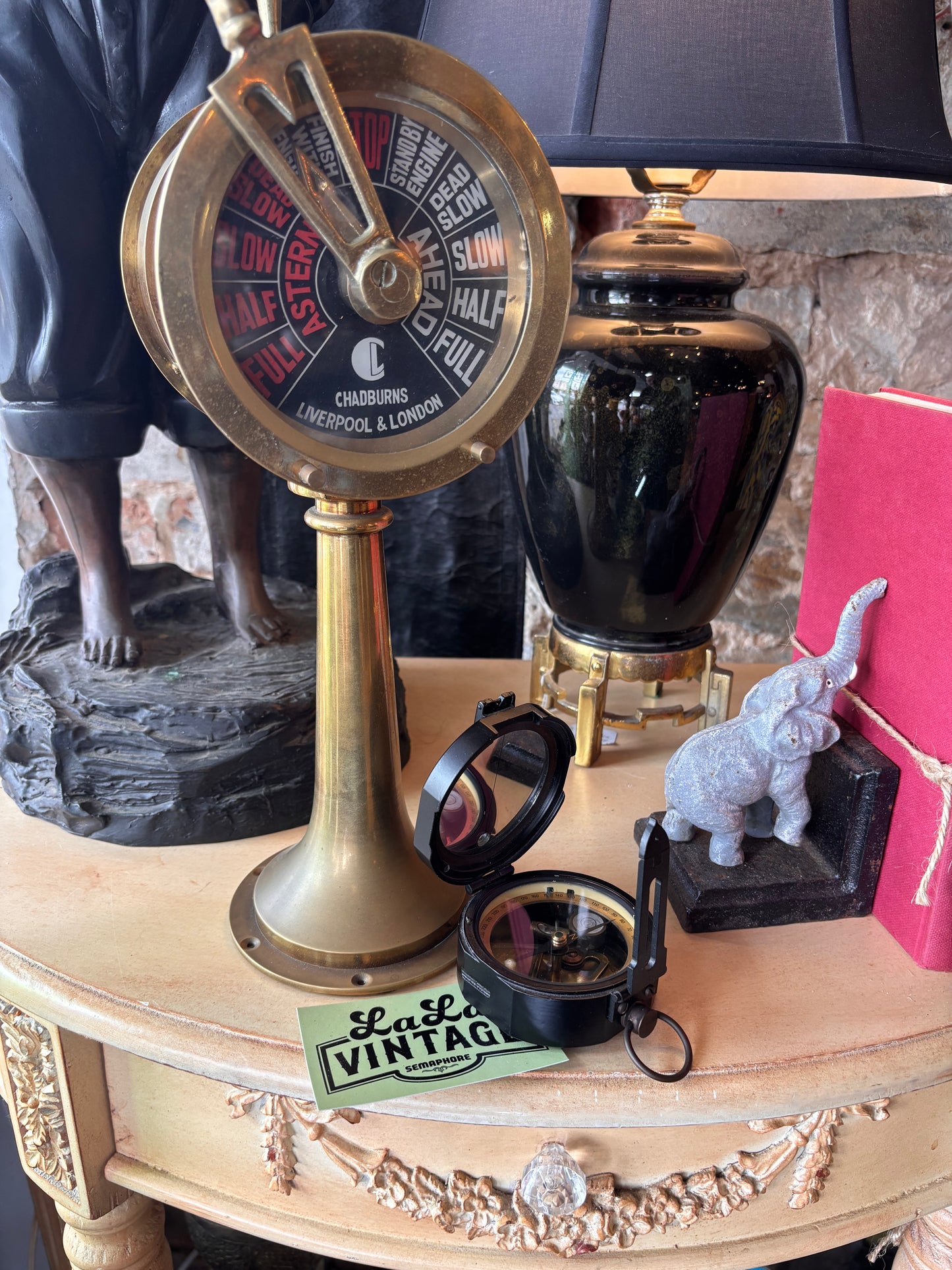 Solid Metal Prismatic Military Style Compass – Brass Interior, Survey Design, Mid-Century Vintage