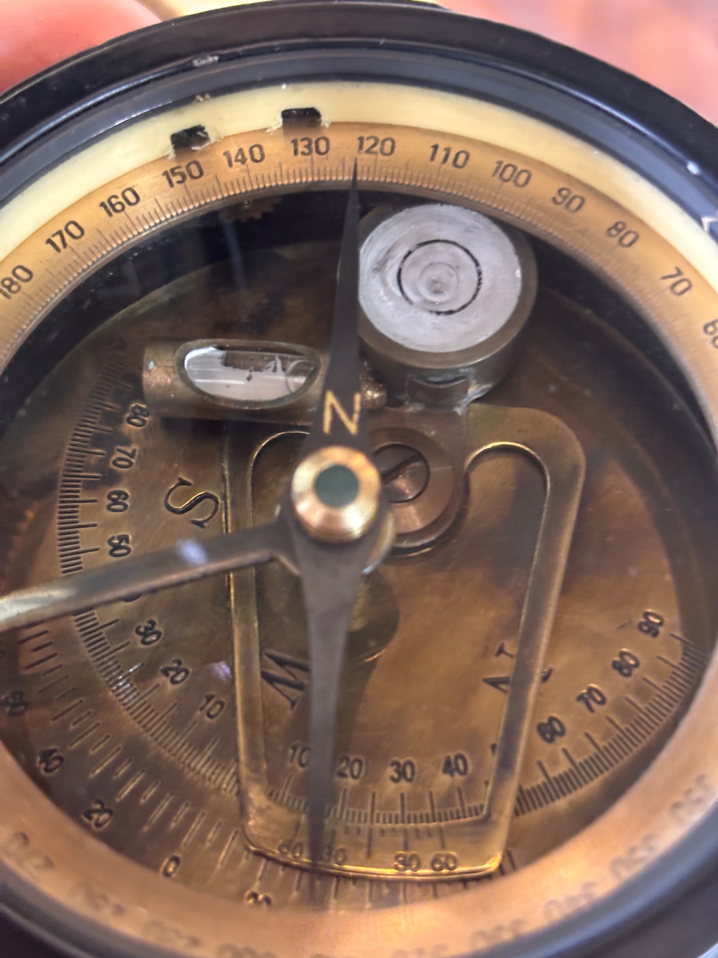 Solid Metal Prismatic Military Style Compass – Brass Interior, Survey Design, Mid-Century Vintage