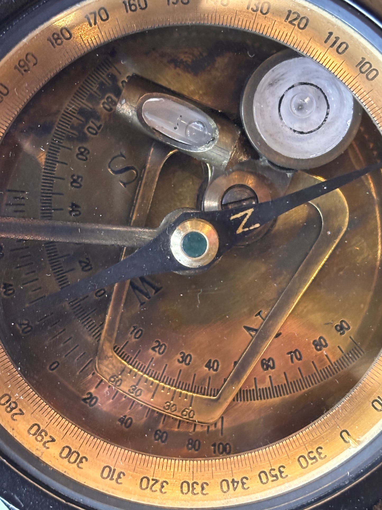 Solid Metal Prismatic Military Style Compass – Brass Interior, Survey Design, Mid-Century Vintage